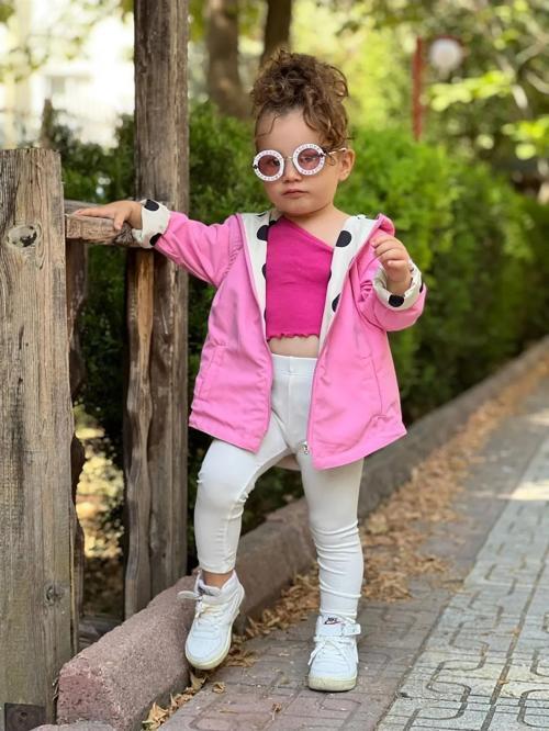 KIZ ÇOCUK PUANTİYELİ ÇİFT TARAFLI AÇIK KREM&PEMBE YAĞMURLUK 489756231