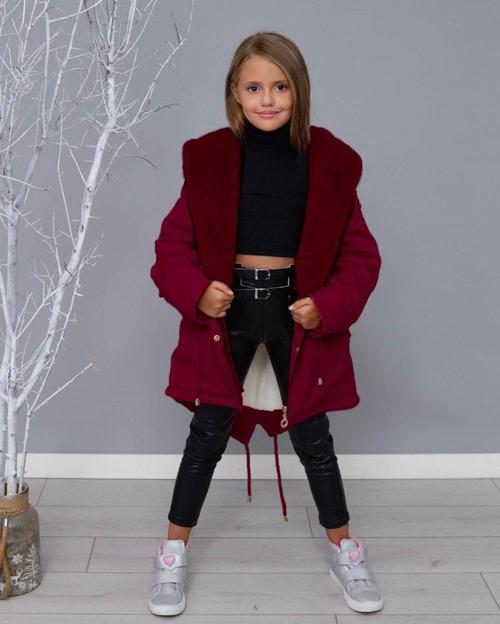 KIZ ÇOCUK YAKA TAK ÇIKAR İTHAL KÜRKLÜ KAPİŞONLU İÇİ PELUŞ SU GEÇİRMEZ MONT