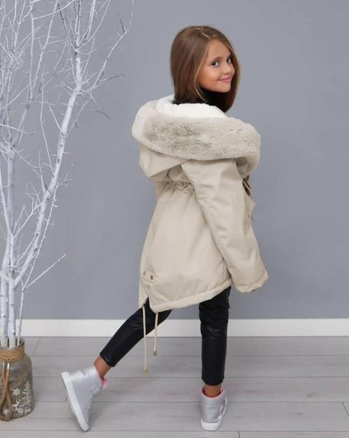 KIZ ÇOCUK YAKA TAK ÇIKAR İTHAL KÜRKLÜ KAPİŞONLU İÇİ PELUŞ SU GEÇİRMEZ MONT