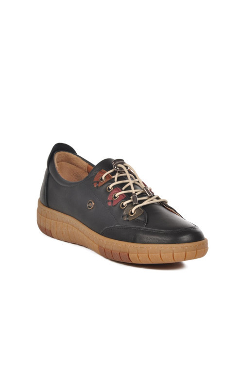 401 Z Siyah Hakiki Deri Kadın Ortopedik Günlük Ayakkabı