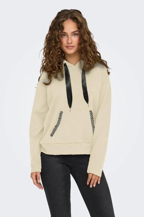 Kadın Onlfancy Kapüşonlu Kanguru Cepli Sweatshirt 15303838 Ekru