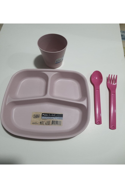 Reis Kahvaltı Tabağı 3 Bölmeli Mama Tabağı Tabldot Ve Bardak Ve Catal Kaşık