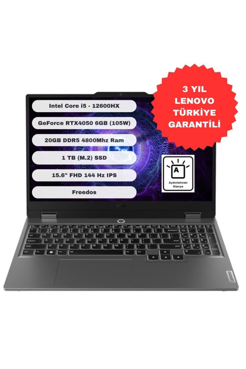 Loq 15Iax9 Gtı20 Intel Core I5 12600Hx 20Gb 1Tb Ssd Rtx4050 Freedos 15.6'' Fhd 83Gs00Pftr