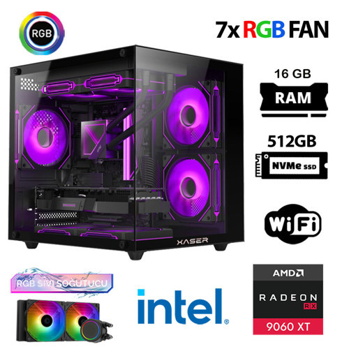 Eco X100 i7 12700KF 16GB DDR5 Ram 512GB M.2 NVMe SSD 16GB RX9060 XT Sıvı Soğutmalı Hazır Oyuncu Sistemi