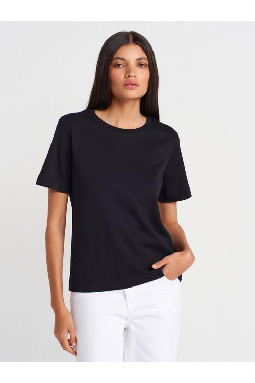 Kadın Basic Relaxed Bisiklet Yaka Siyah T-shirt - 31763