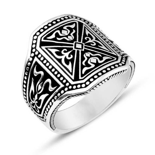 Gümüş Desenli Erkek Yüzük SL3038