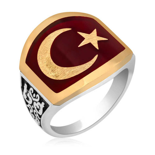 Gümüş Ay Yıldız Erkek Yüzük SL3239