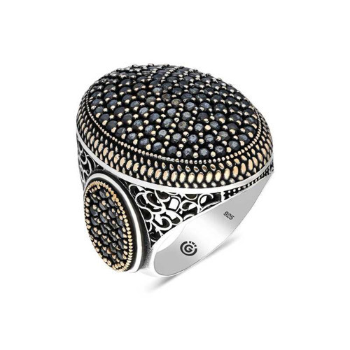 Gümüş Siyah Zirkon Taşlı Oval Erkek Yüzük SL4546