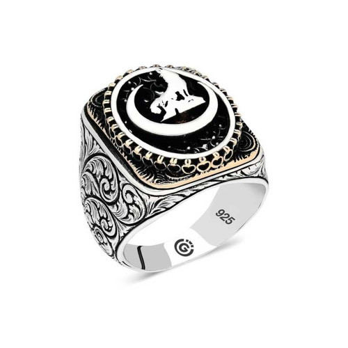 Gümüş Hilal Bozkurt Oval Erkek Yüzük SL4654