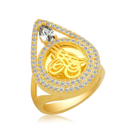 Gümüş Gold Tuğralı Bayan Yüzük SL4373