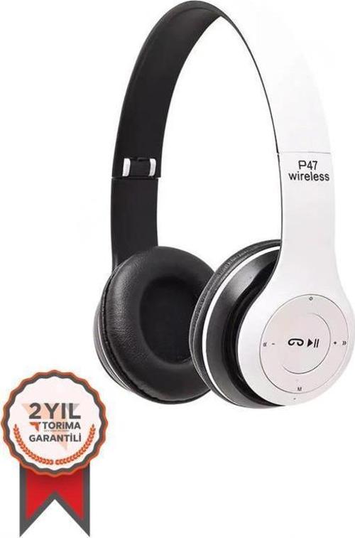 P47 Extra Bass Wireless Bluetooth Kulaklık 5.0+EDR FM Radyo Beyaz