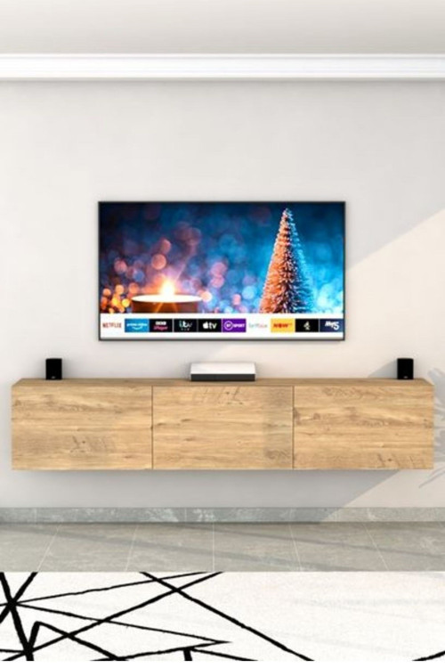 3 Kapaklı Duvar Monte Tv Sehpası Beyaz Çam