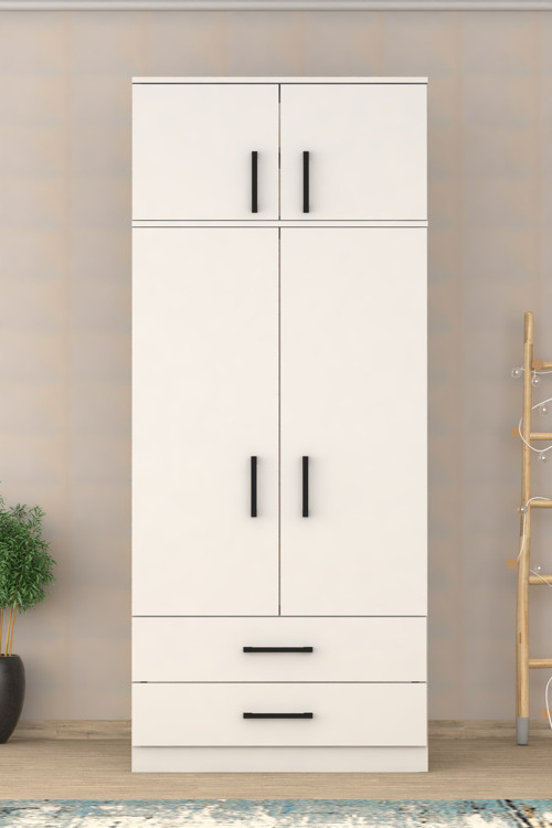 Lavin 4 Kapak 2 Çekmeceli Gardrop 217x60x45 Beyaz