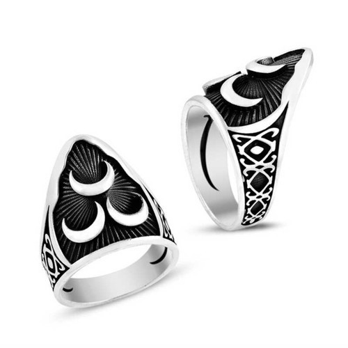 Gümüş Üç Hilal Başparmak Erkek Yüzük SL5187
