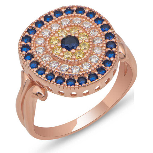 Gümüş Rose Oval Nazarlı Kadın Yüzük SL5424