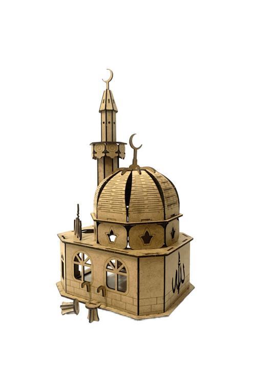 3D Büyük Boy Ahşap Kubbeli Cami Maketi Boyanabilir 86 Parça