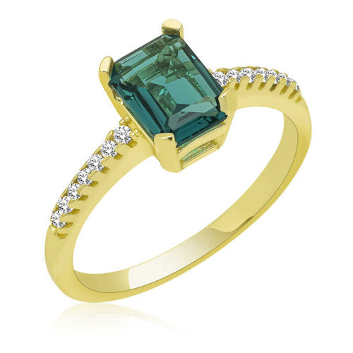 Gümüş Gold Yeşil Baget Taşlı Kadın Yüzük SL4721