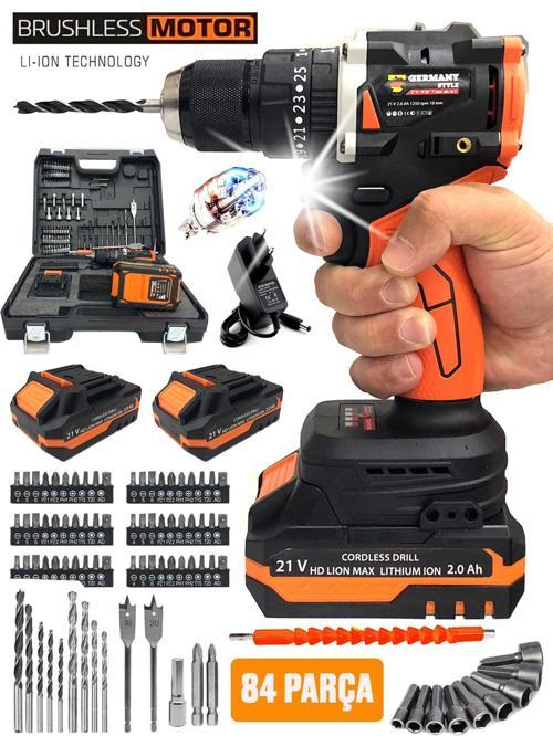 MS8006 21v Çift Akülü Vidalama Çelik Mandren Kömürsüz Motor Darbeli Şarjlı Matkap