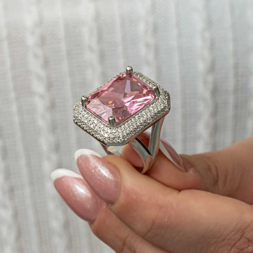 Gümüş Pembe Zirkon Taşlı Kadın Yüzük SL8250