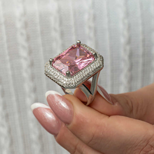 Gümüş Pembe Zirkon Taşlı Kadın Yüzük SL8250
