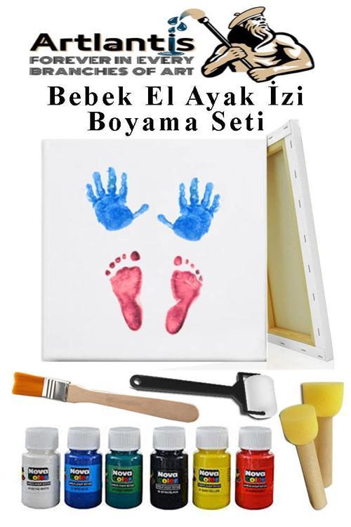 Bebek El Ayak İzi Tuval Boyama Seti 1 Paket Parmak Boyası Zemin Fırça Rulo Fırça Ponpon Fırça Hatıra Seti