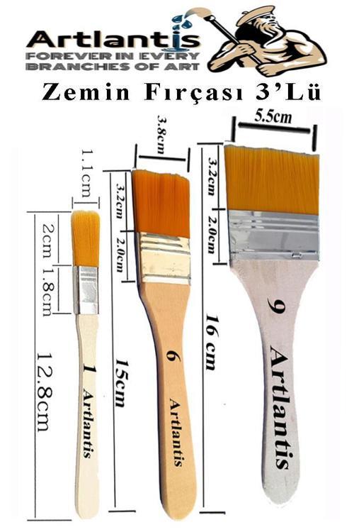 3'lü Zemin Fırça Seti 1 Paket 1-6-9 Numara Zemin Fırçası Akrilik Boya Yağlı Boya Guaj Boya Sulu Boya Sanatsal