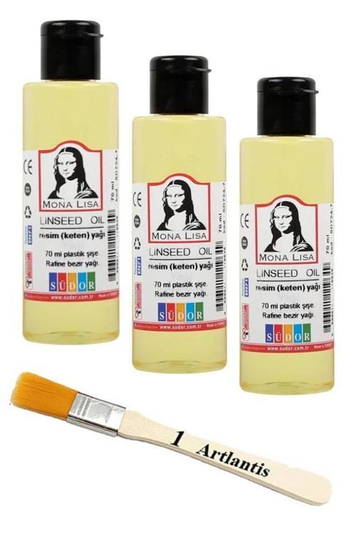 Keten Yağı 70ml 3 Adet ve Zemin Fırçası Resim Yağı Monalisa Rafine Bezir Yağı Yağlı Boya İncelticisi Yağlı Boya Yardımcı