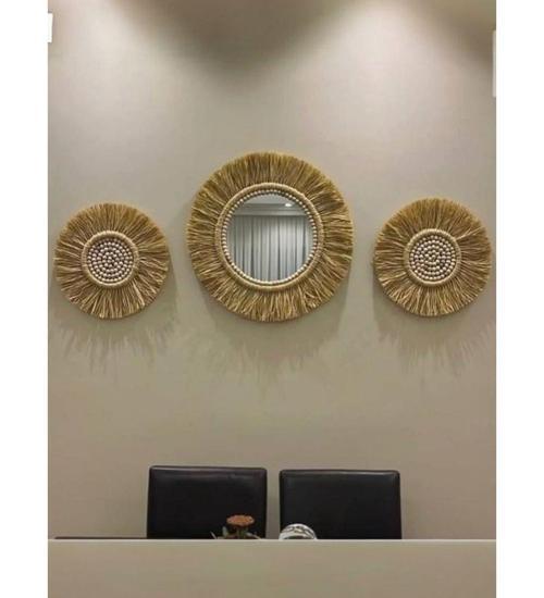 El Yapımı Dekoratif Hasır Ayna Etnik Tarz Bohem Ayna