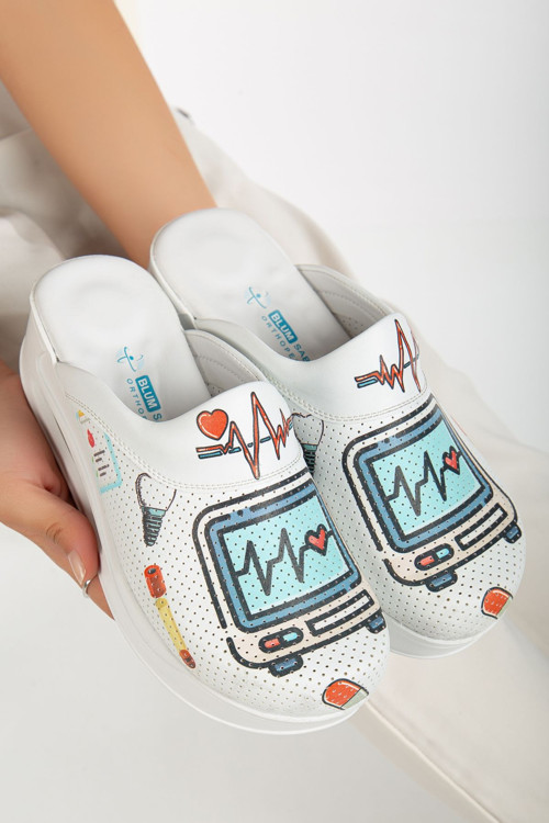 Beyaz Ritim Ekg Desenli Air Max Kadın Ortopedik Ve Anatomik Blumsaboterlik