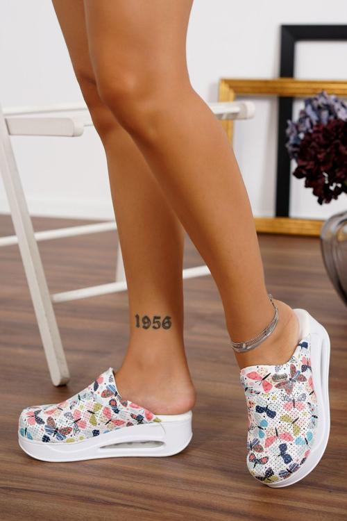 Pastel Kelebek Kadın Airmax Taban Tam Ortopedik Anatomik Hastene,Doktor,Hemşire,Aşçı Sabo Terlik