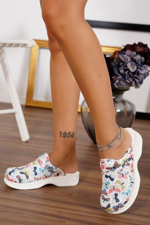 Pastel Kelebek Klasik Taban Tam Ortopedik Anatomik Hastene,Doktor,Hemşire,Aşçı Sabo Terlik