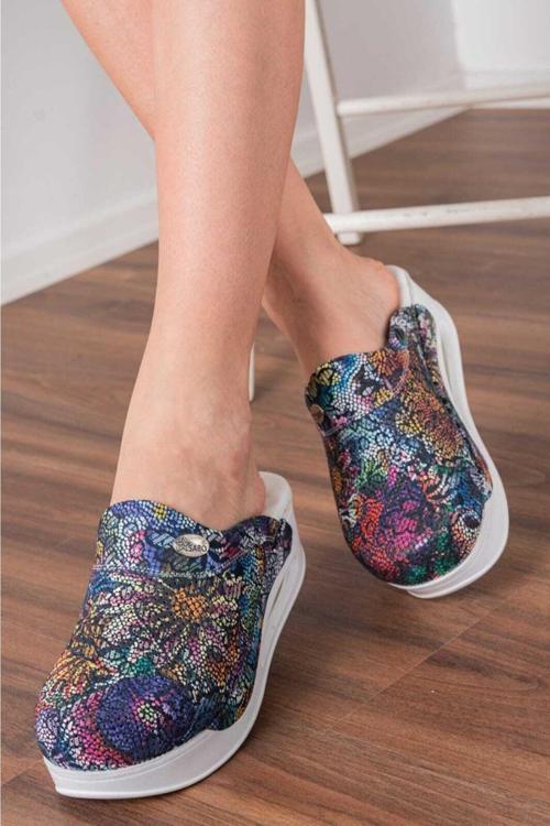 Mor Ebruli Hakiki Deri Airmax Ortopedik Ve Anatomik Yapılı Kadın Sabo Terlik