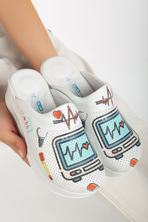 Beyaz Ritim Ekg Desenli Air Max Kadın Ortopedik Ve Anatomik Blumsaboterlik