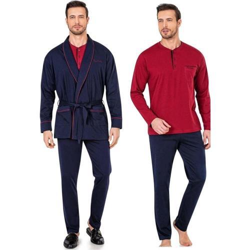 5605 3'lü Röpteşambır Pijama Seti  - Lacivert