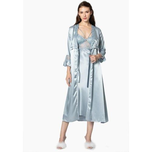 6'lı Uzun Gecelik Sabahlık Set 6025 Mist Rengi