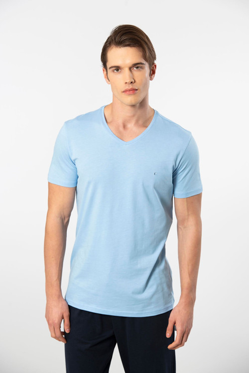 Erkek V Yaka T-shirt 2170/Açık Mavi