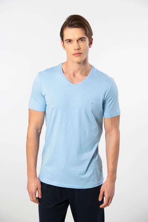 Erkek V Yaka T-shirt 2170/Açık Mavi