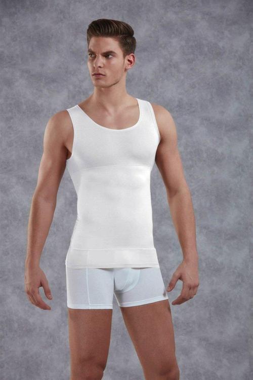 Pamuk Geniş Yaka Toparlayıcı Erkek Atlet Korse 5950 Beyaz