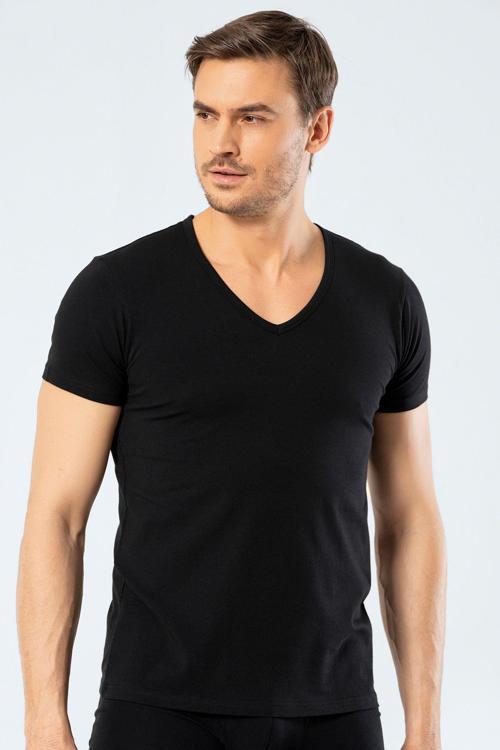 Erkek Derin V Yaka Likralı T-shirt 1306/Siyah