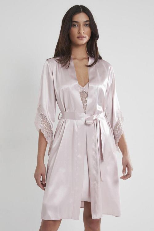 Pudra Midi Dantel Sabahlık Gecelik Set 4240