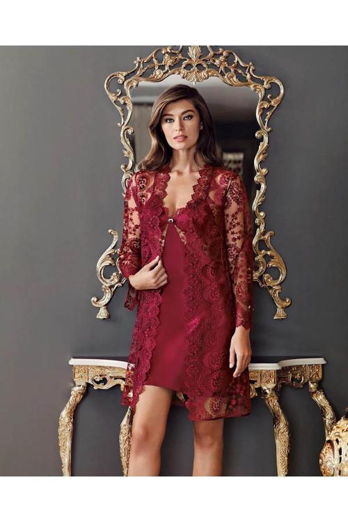 2008 Altılı Saten Gecelik Sabahlık Çeyiz Takımı Bordo