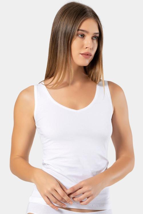 Kadın Askılı V Yaka Likralı Pamuklu Atlet 913/Beyaz