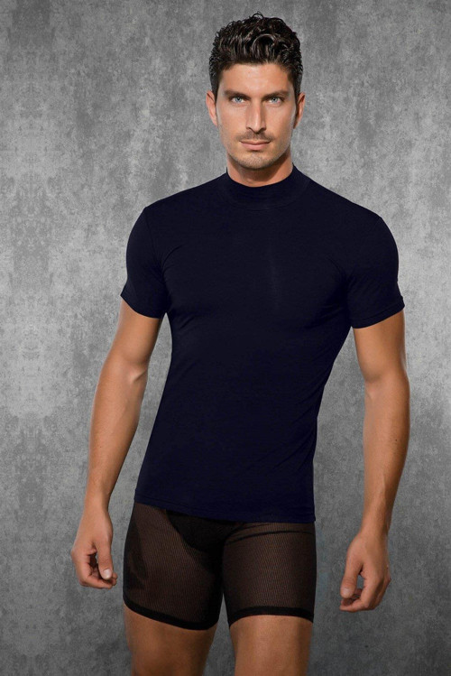 Erkek Modal Boğazlı Yaka Kısa Kol T Shirt 2730 Lacivert