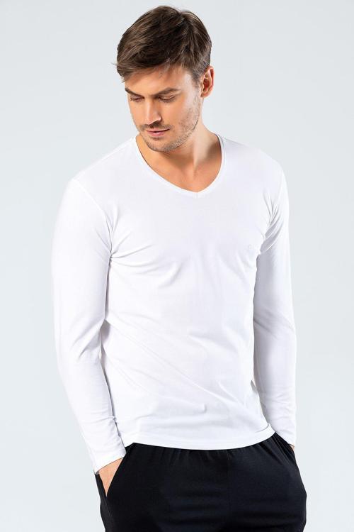 Erkek V Yaka Uzun Kollu T-Shirt 1334/Beyaz
