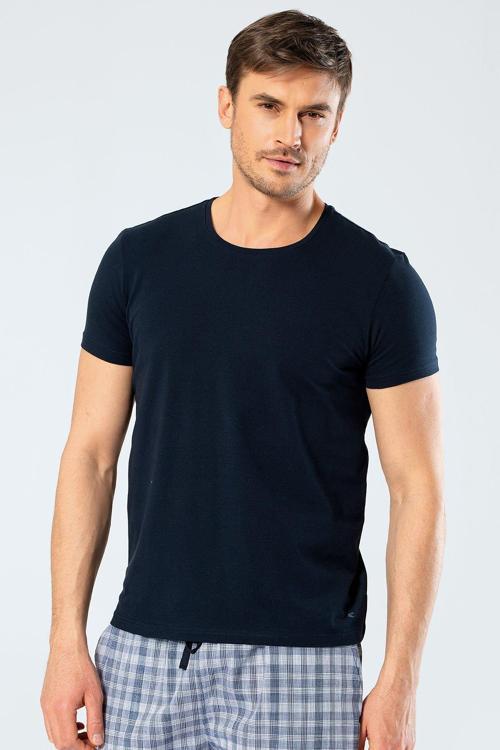 Erkek Bisiklet Yaka Likralı T-shirt 1331/Lacivert