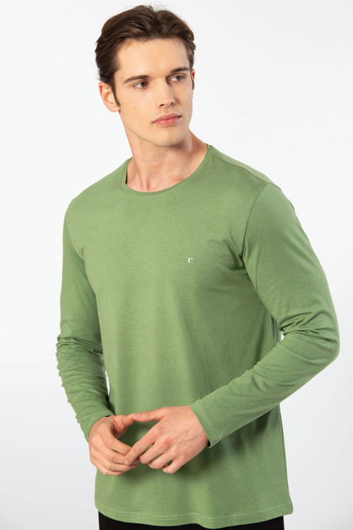 Erkek Modal Pamuk Bisiklet Yaka T-shirt 2242/Yeşil