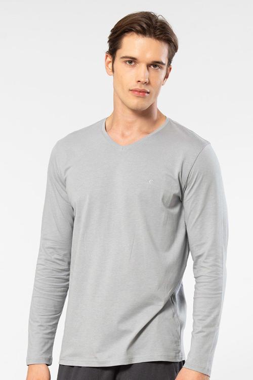 Erkek Modal Pamuk V Yaka T-shirt 2243/Gri