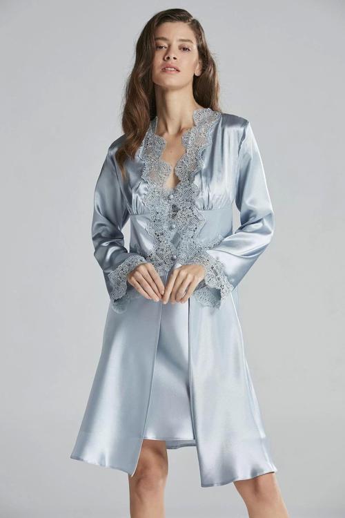 6'lı Midi Gecelik Sabahlık Gelin Çeyiz Set 6335 Mist