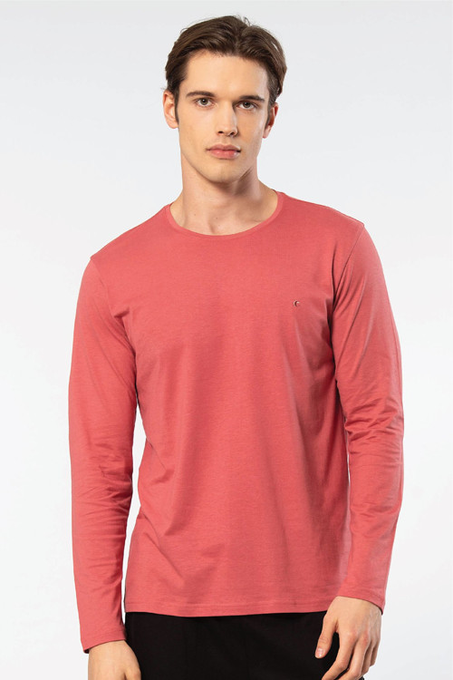 Erkek Modal Pamuk Bisiklet Yaka T-shirt 2242/Mercan