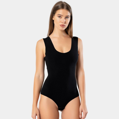 Kadın Lazer Kesim Pamuklu Çıtçıtlı Body 905/Siyah